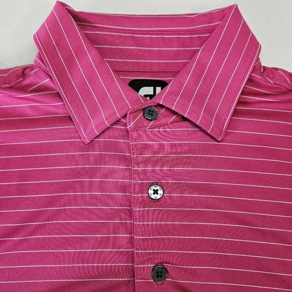 FootJoy Pink & White Stripe Performance Golf Polo Shirt Quick Dry L Foot Joy - Picture 2 of 6